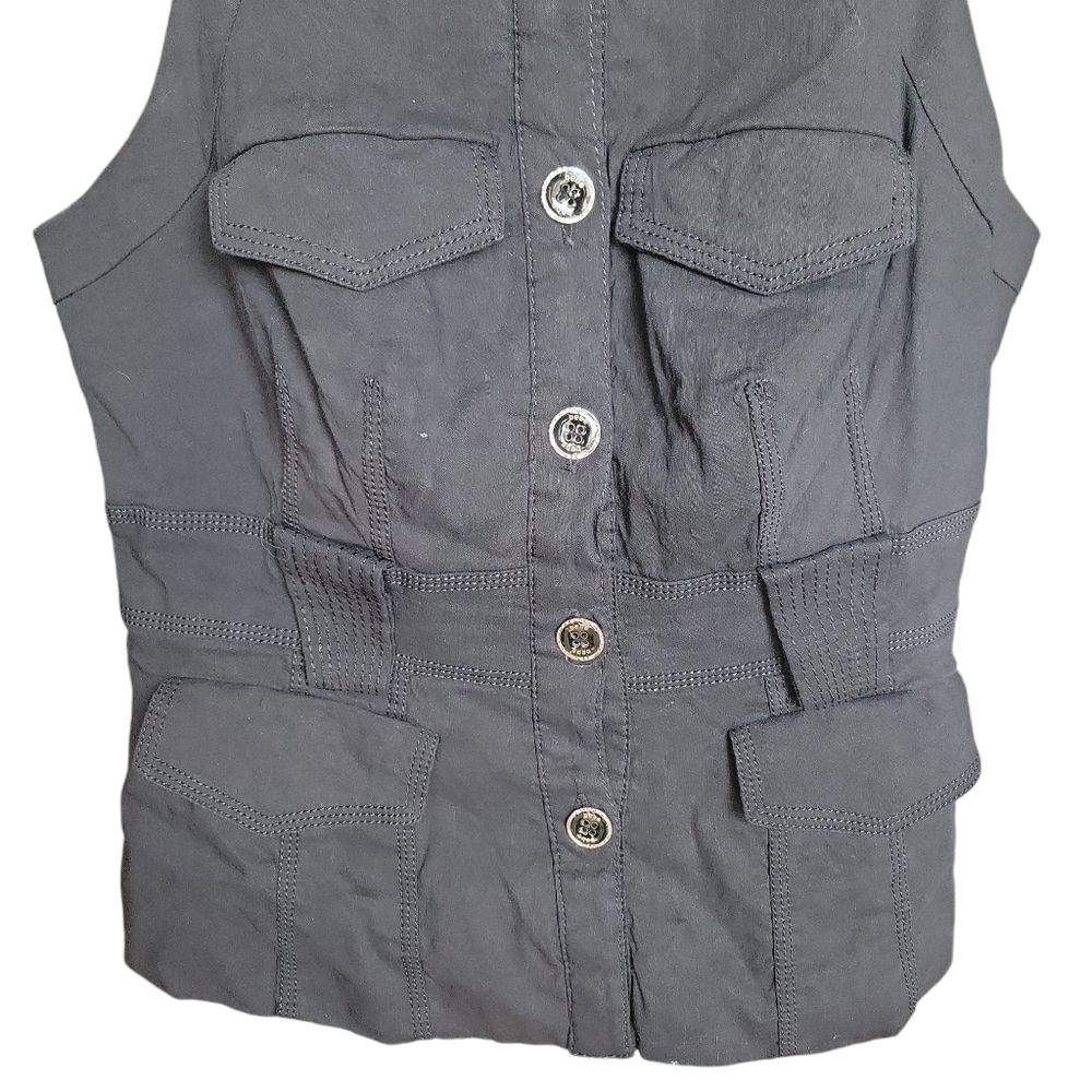Bebe Black Denim Vest- Missing Belt Women's Size M - Picture 4 of 5